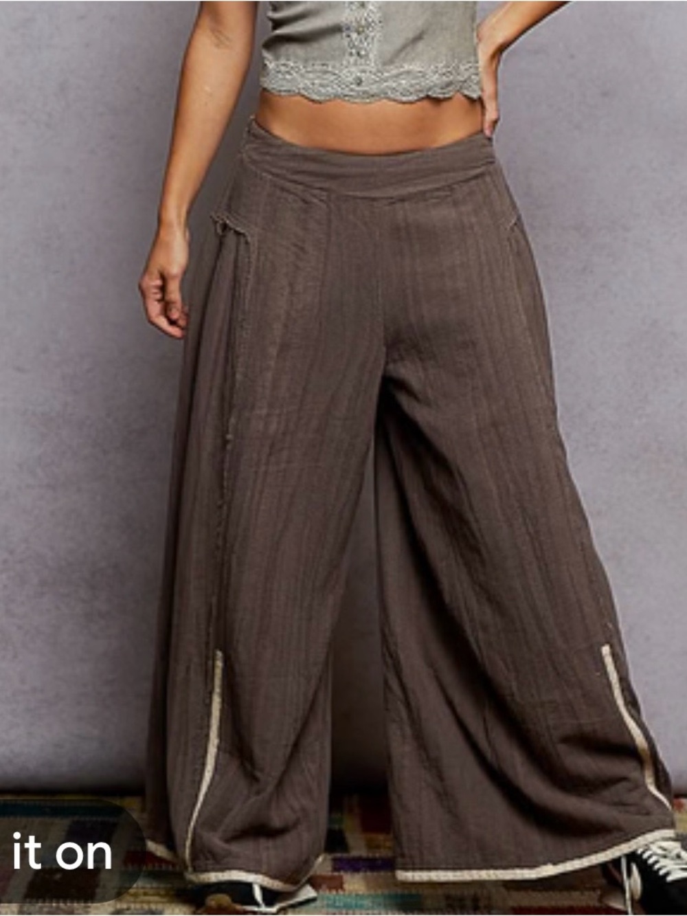 POL Wide Leg Brown Women's Pants - Relaxed Fit